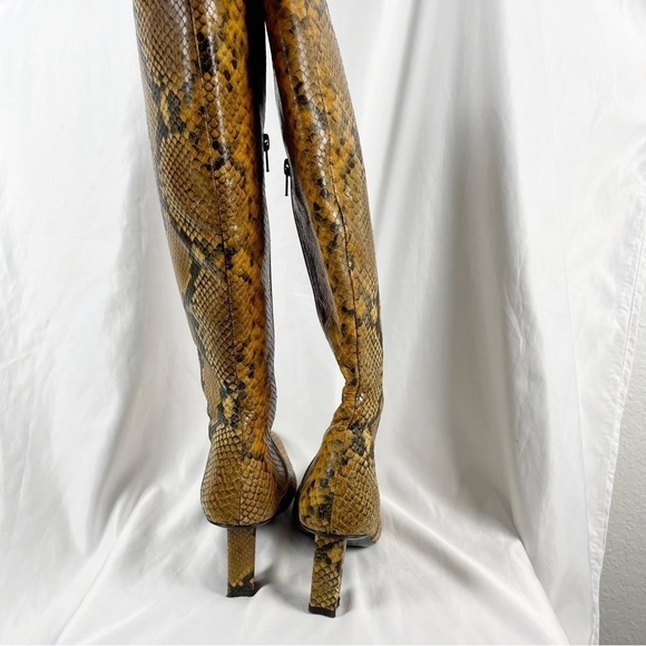 Staud Benny Snake Effect Leather Knee High Tall Boots Gold Tan EU 37 Casual - Picture 9 of 11